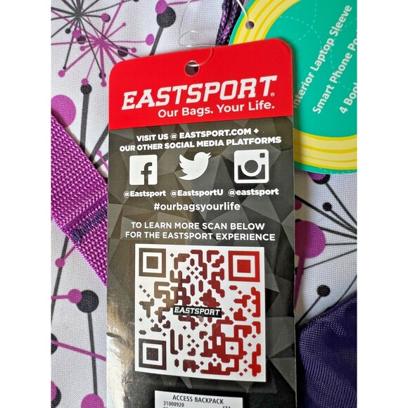 NWT Eastsport Book Backpack Laptop Sleeve Water Bottle Pocket Padded Straps NEW - Picture 4 of 10